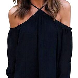 Black halter off the shoulder blouse